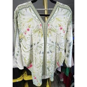 Rose and Olive V-Neck Dolman Sleeve Floral Print Sz M Top Blouse Boho